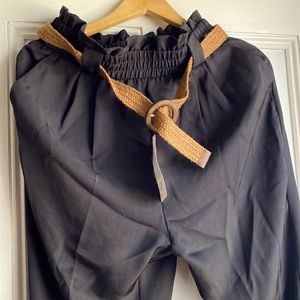 Zara black paper bag waist pants with rope belt